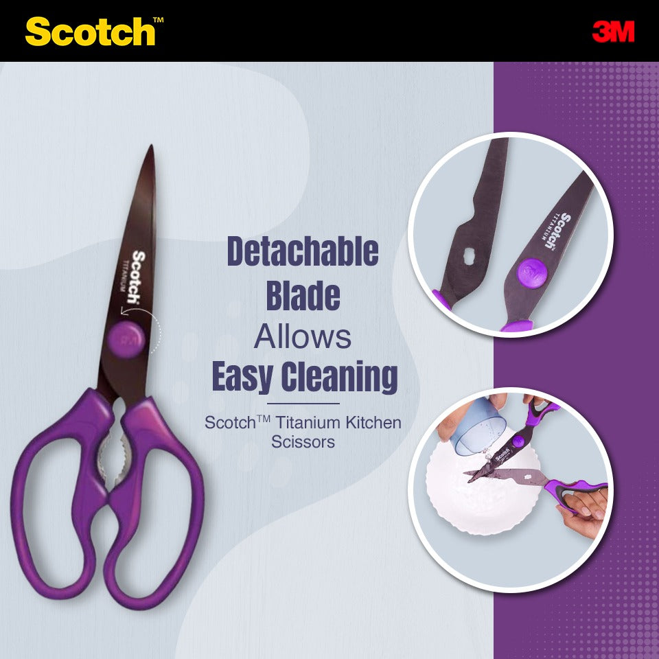 Scotch® Ks-dt Titanium Detachable Kitchen Scissors, Purple