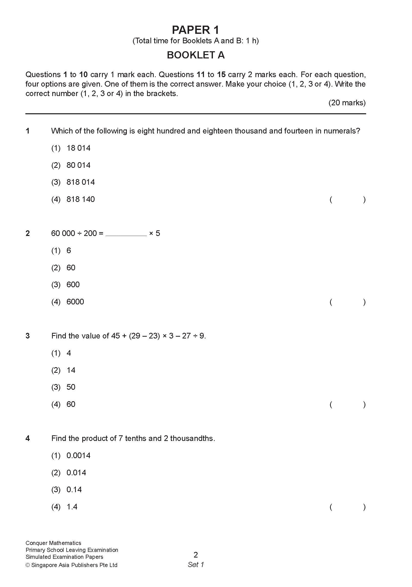 PSLE Conquer Mathematics Examination Papers - 3rd Edition