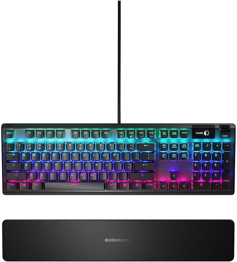 SteelSeries Apex 5 Hybrid Mechanical Gaming Keyboard – Per-Key RGB Illumination – Aircraft Grade Aluminum Alloy Frame – OLED Smart Display (Hybrid Blue Switch),Black
