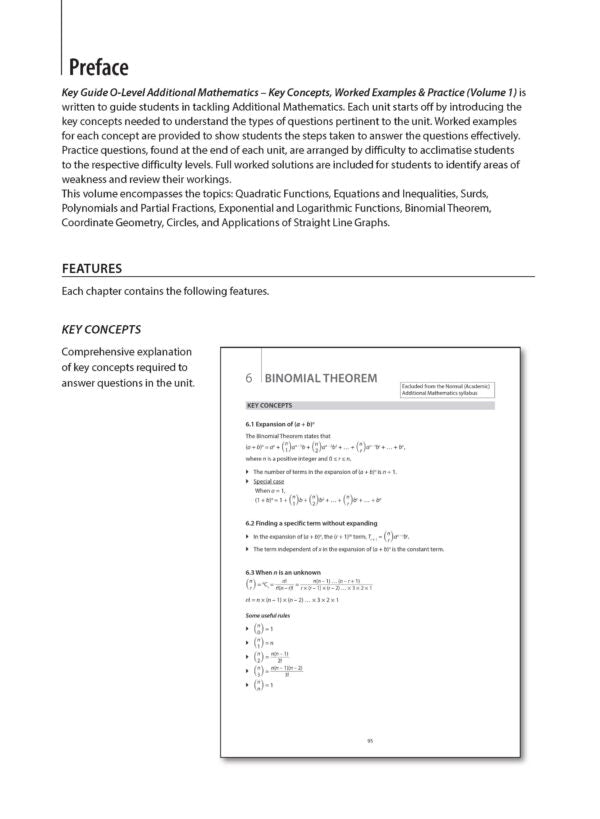 Key Guide O-Level Additional Mathematics Key Concepts, Worked Examples & Practice Volume 1