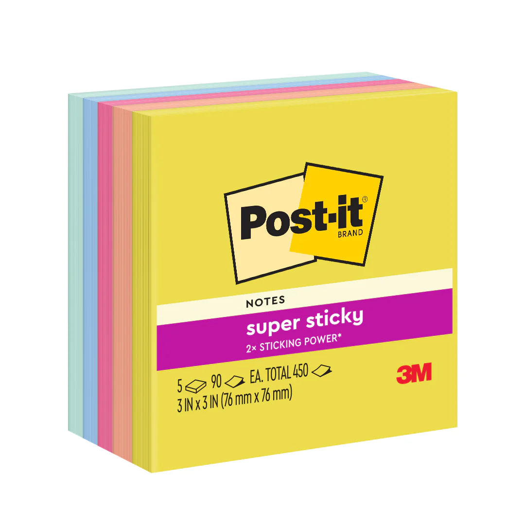 Post-it® 654-5ssjoy Summer Joy Collection Super Sticky Notes 3x3", 5pads, 90sheets