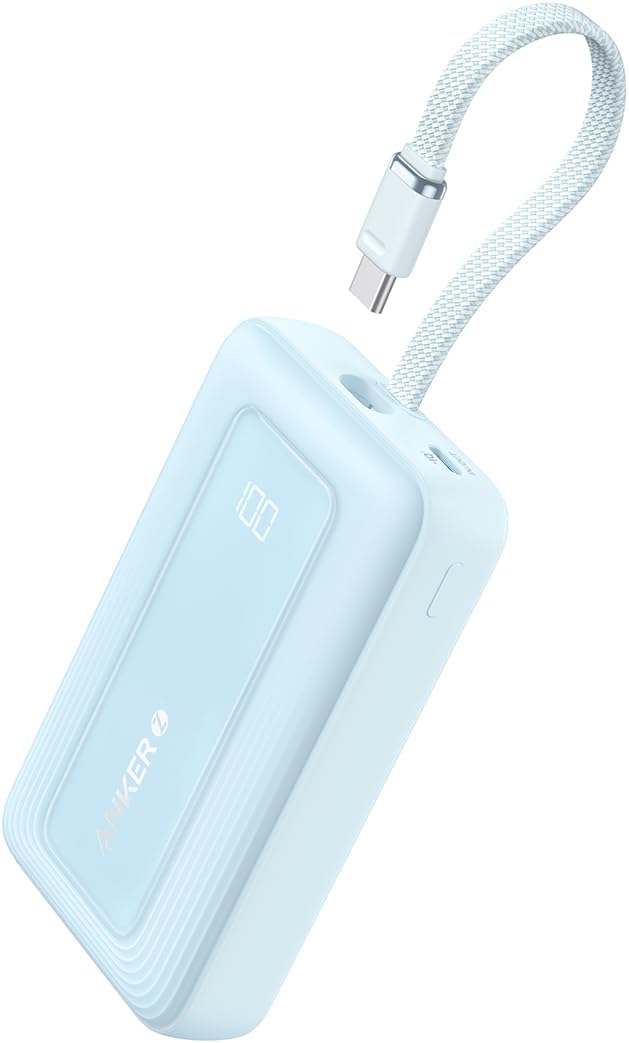 Anker Zolo Powerbank 10000mAh 30W Power Bank Portable Charger With Built-in USB C Cable A1688 – Blue 