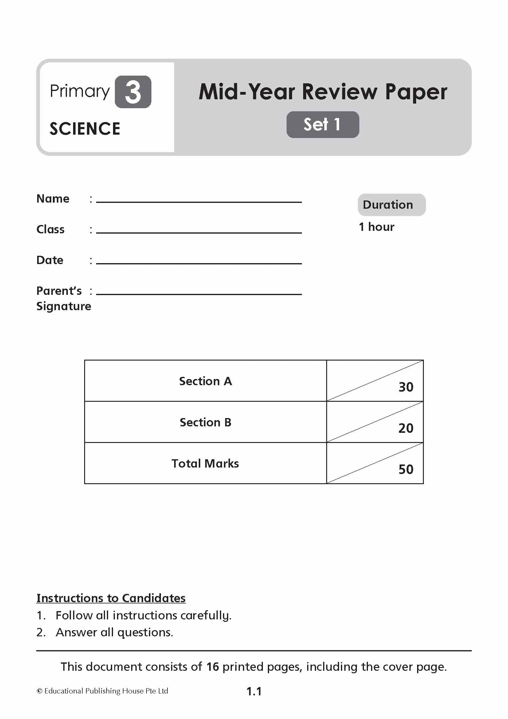 Primary 3 Science Mid-Year Review Papers