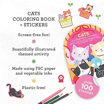 Cats Coloring Book + Stickers