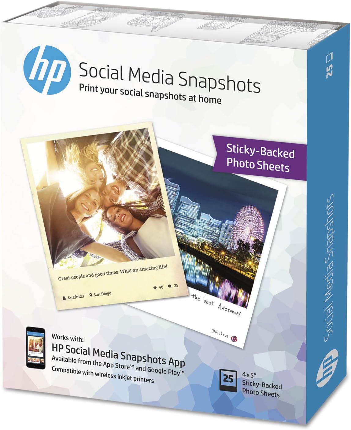 HP Sticky-Backed Photo Paper | Glossy | 4x5 | 25 Sheets