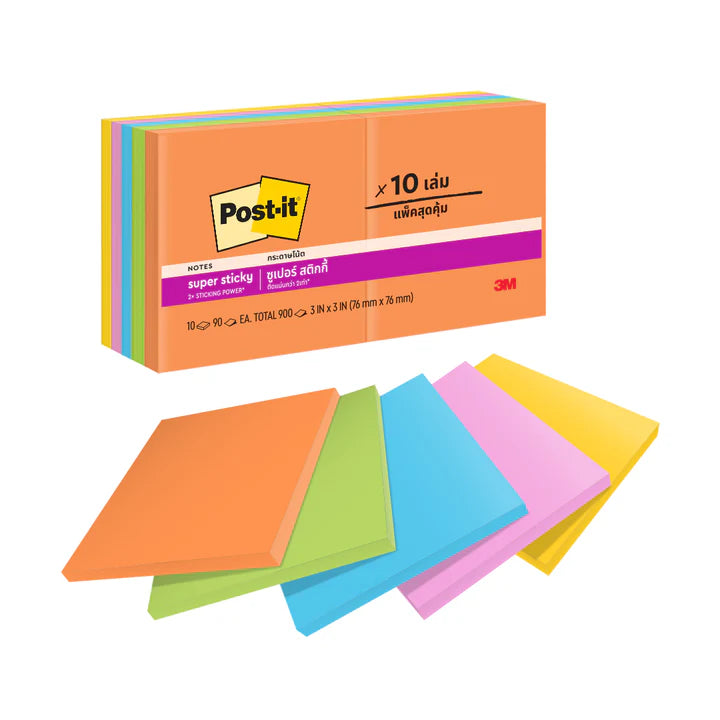 Post-it® 654-10SSAU Energy Boost Super Sticky Notes, 3x3" 10pads