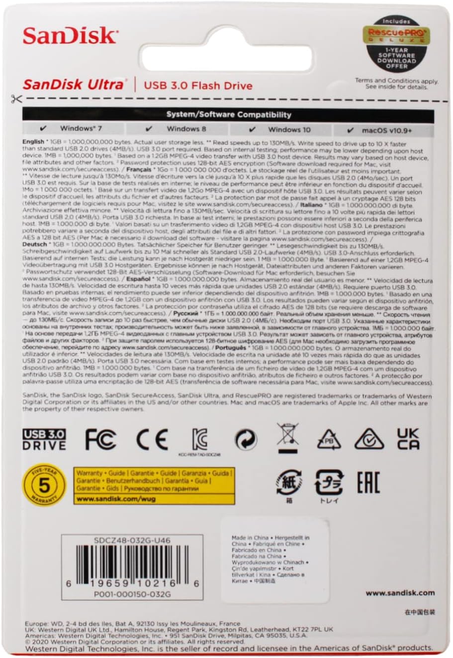 SanDisk SDCZ48-032G-U46 Ultra USB 3.0 Flash Drive, 100MB/s, 32GB,black