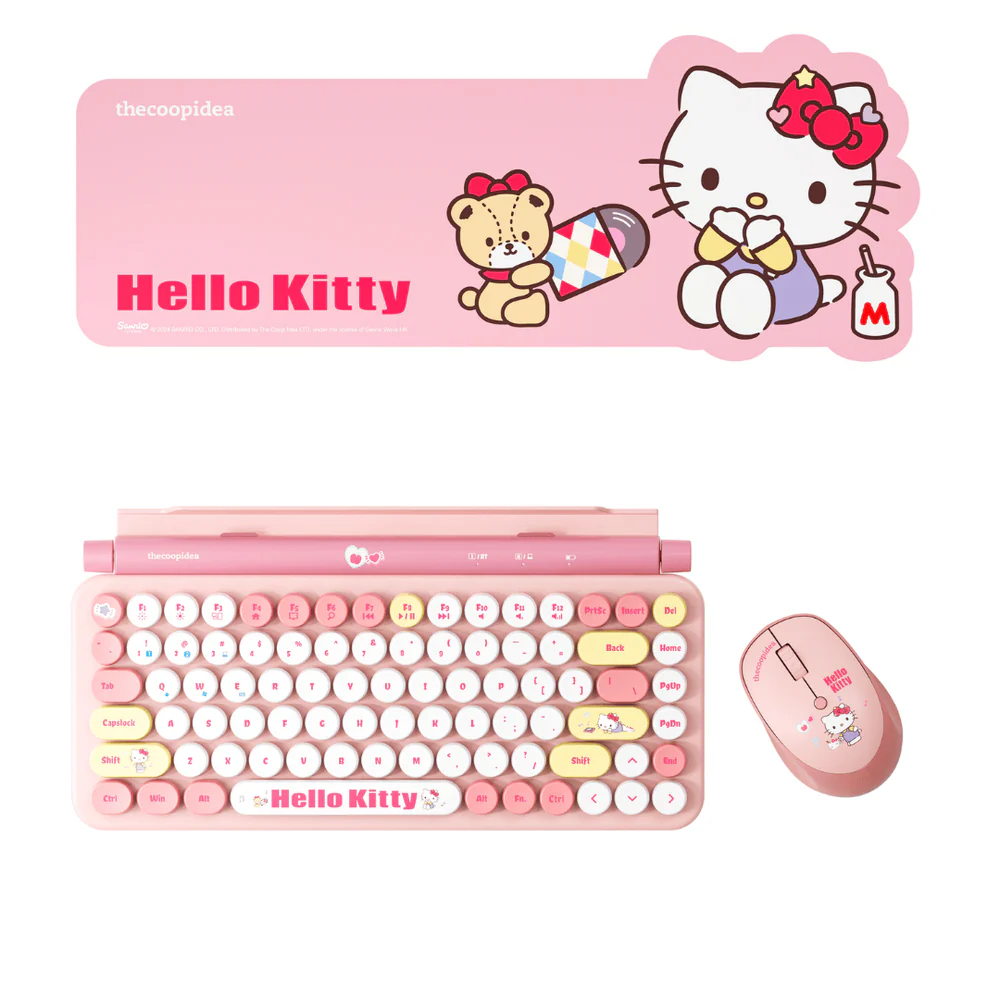 Thecoopidea Sanrio Retro Tappy Wireless Keyboard & Mouse Set (Hello Kitty)