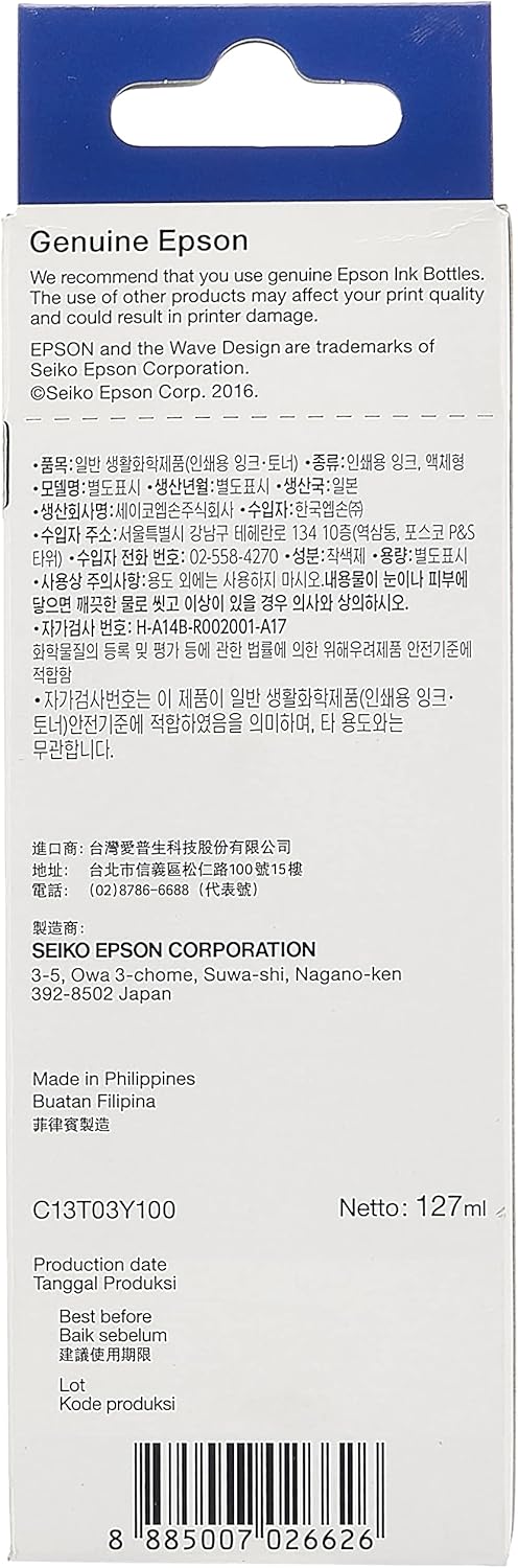 Epson 001 High Capacity Ink Bottle, 127ml, Black