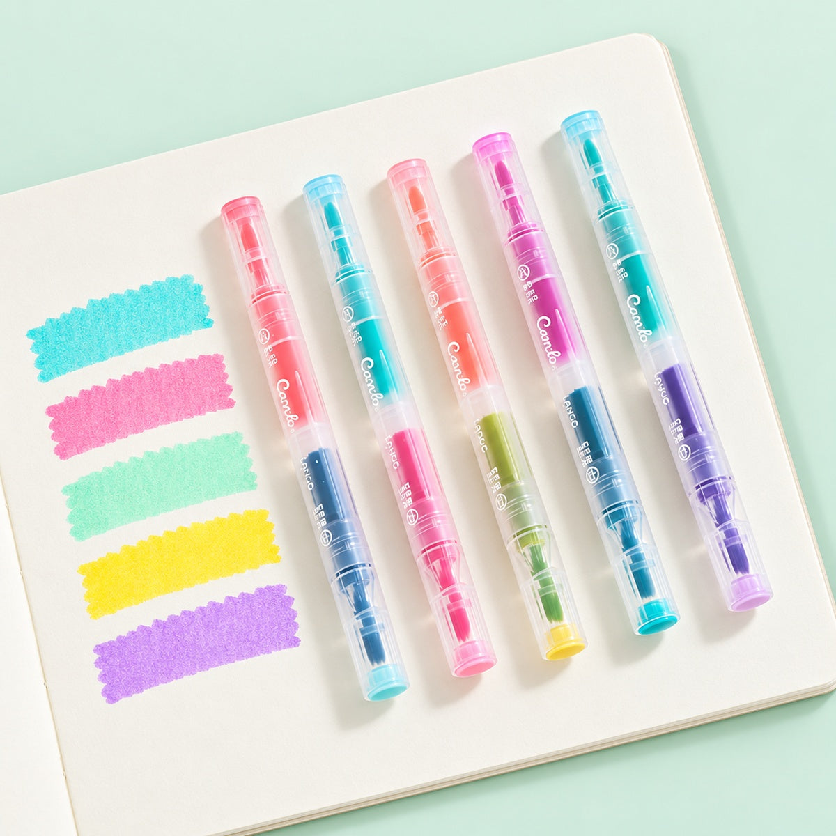  Dual Head Colour Highlighter Pen 5pcs Set - Cream Colours 