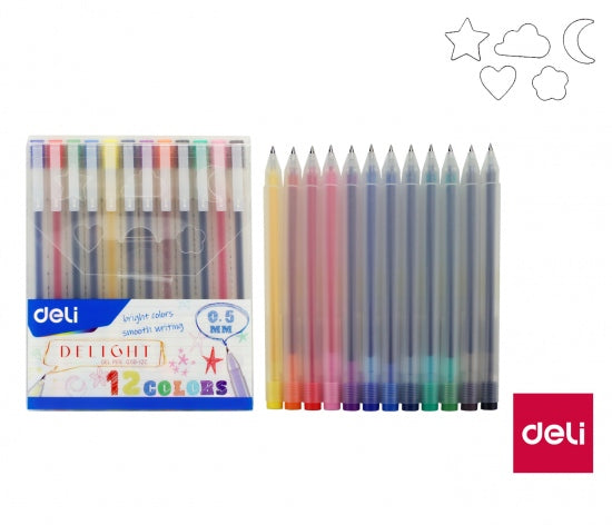 DELI GEL PEN 0.5MM 12 COLOURS
