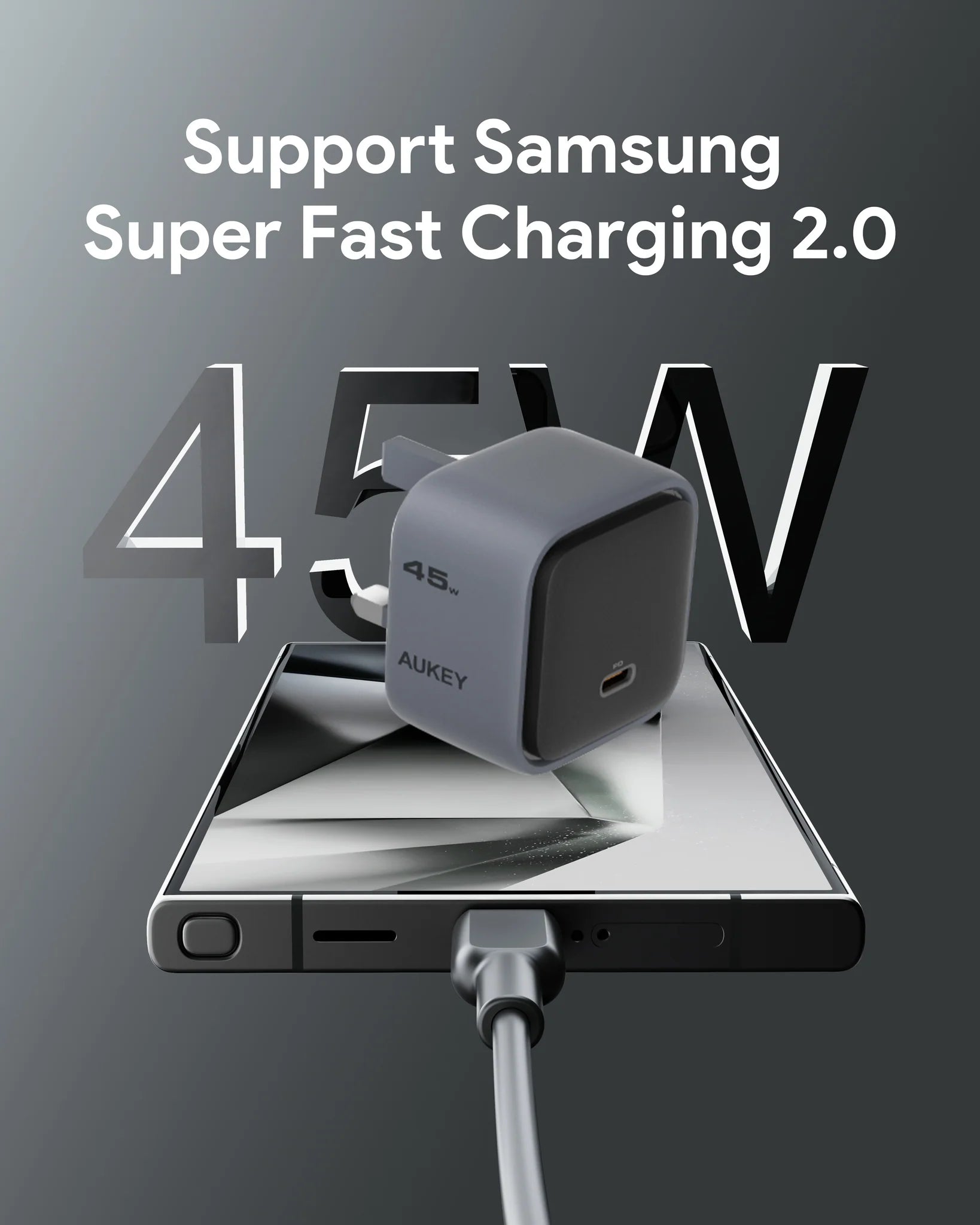 Aukey PA-C2 Comet 45W PD GaN Wall Charger with PPS for Macbooks & Mobile