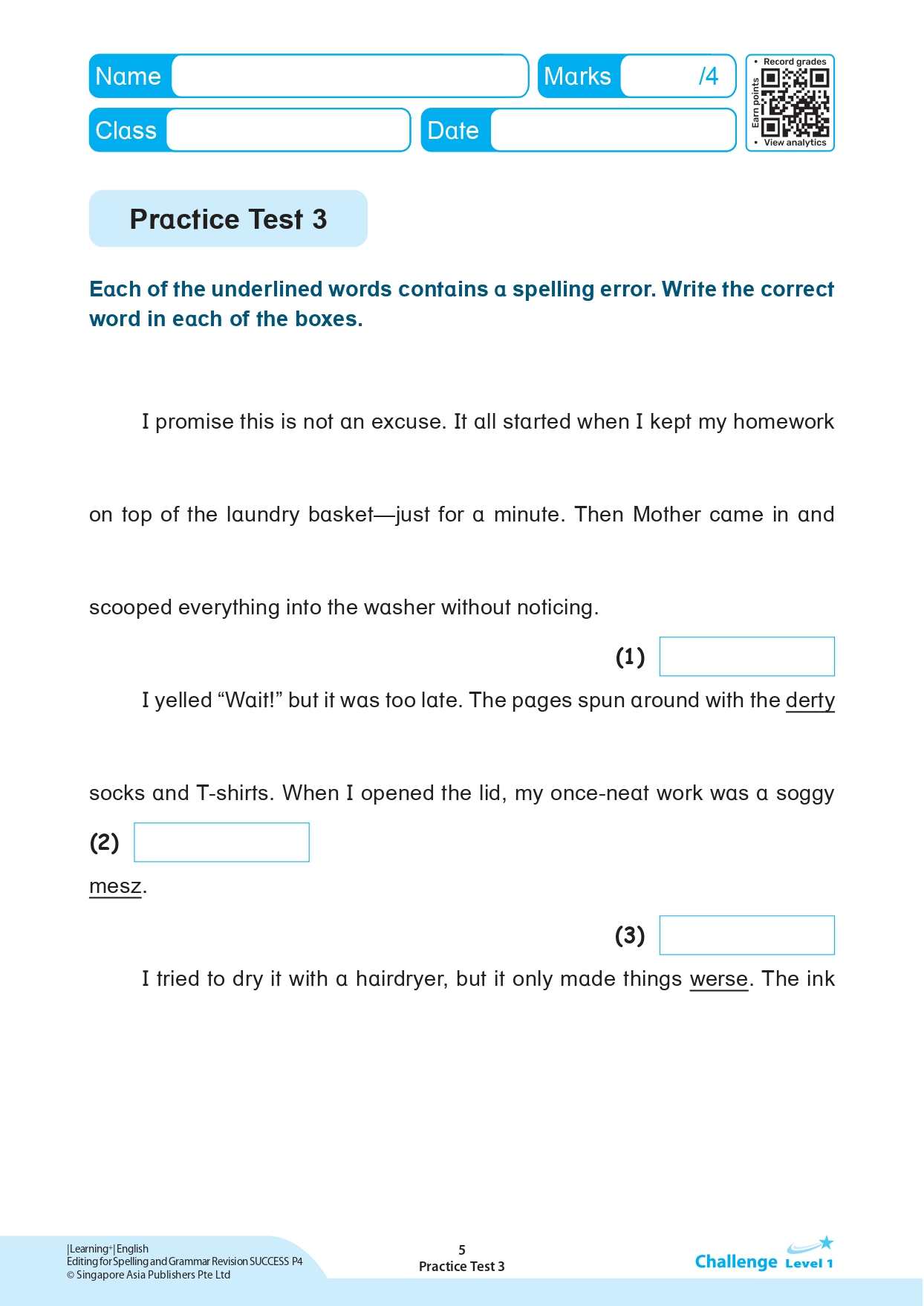 LEARNING+ ENGLISH EDITING for Spelling and Grammar Revision SUCCESS Primary 4