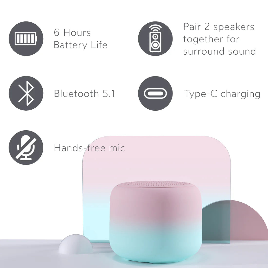 Alpha & Delta Play Mini Bluetooth 5.1 Speaker Blue/Pink