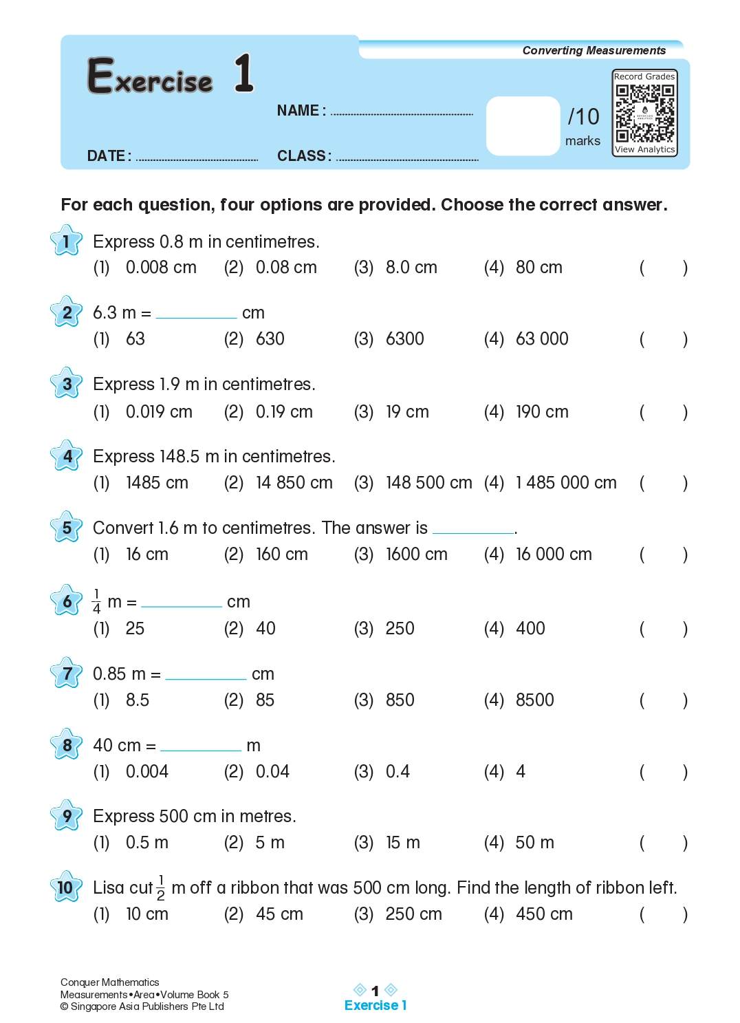 Conquer Mathematics Measurements . Area . Volume Workbook 5