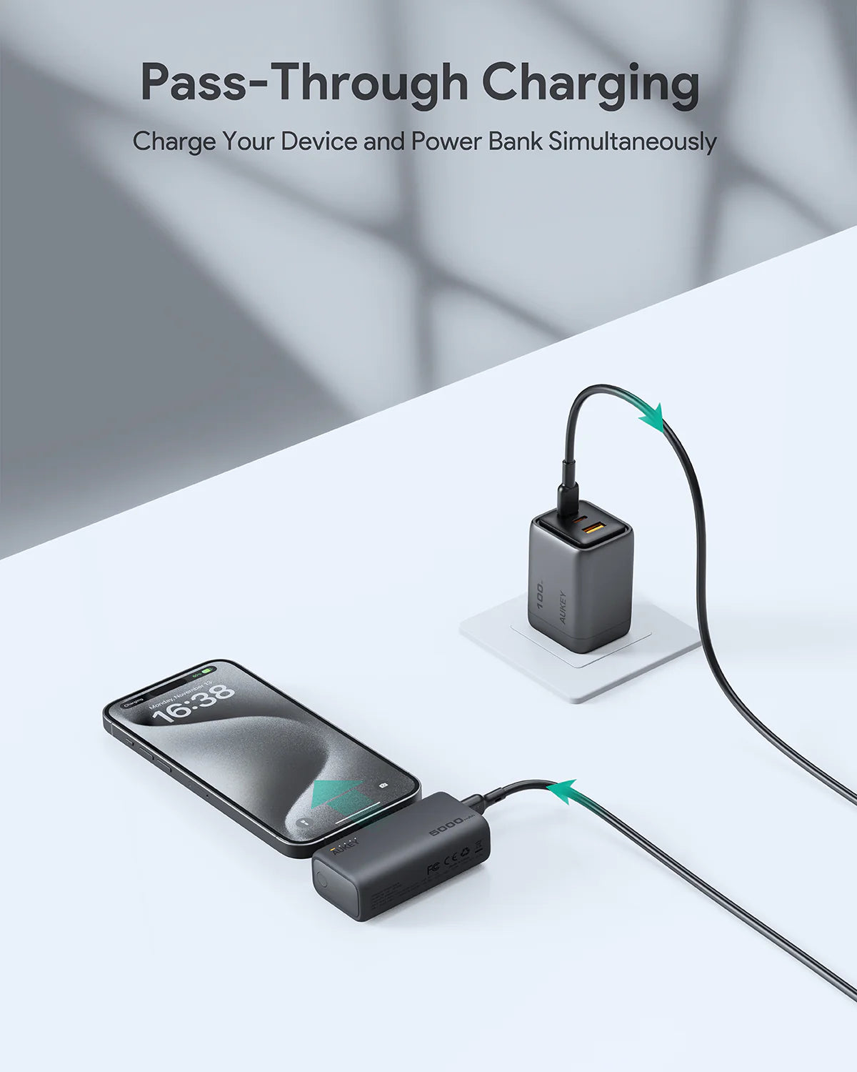 Aukey PB-Y59 Spark Mini 5000mAh Portable Power Bank with Built-in USB-C Port (White)