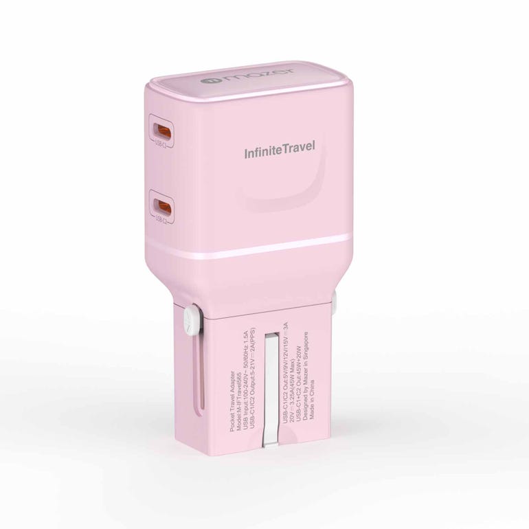 Mazer M-IFTRAVEL565-BK InfiniteTravel Pocket GaN PD65W 2C Travel Charger - Pink
