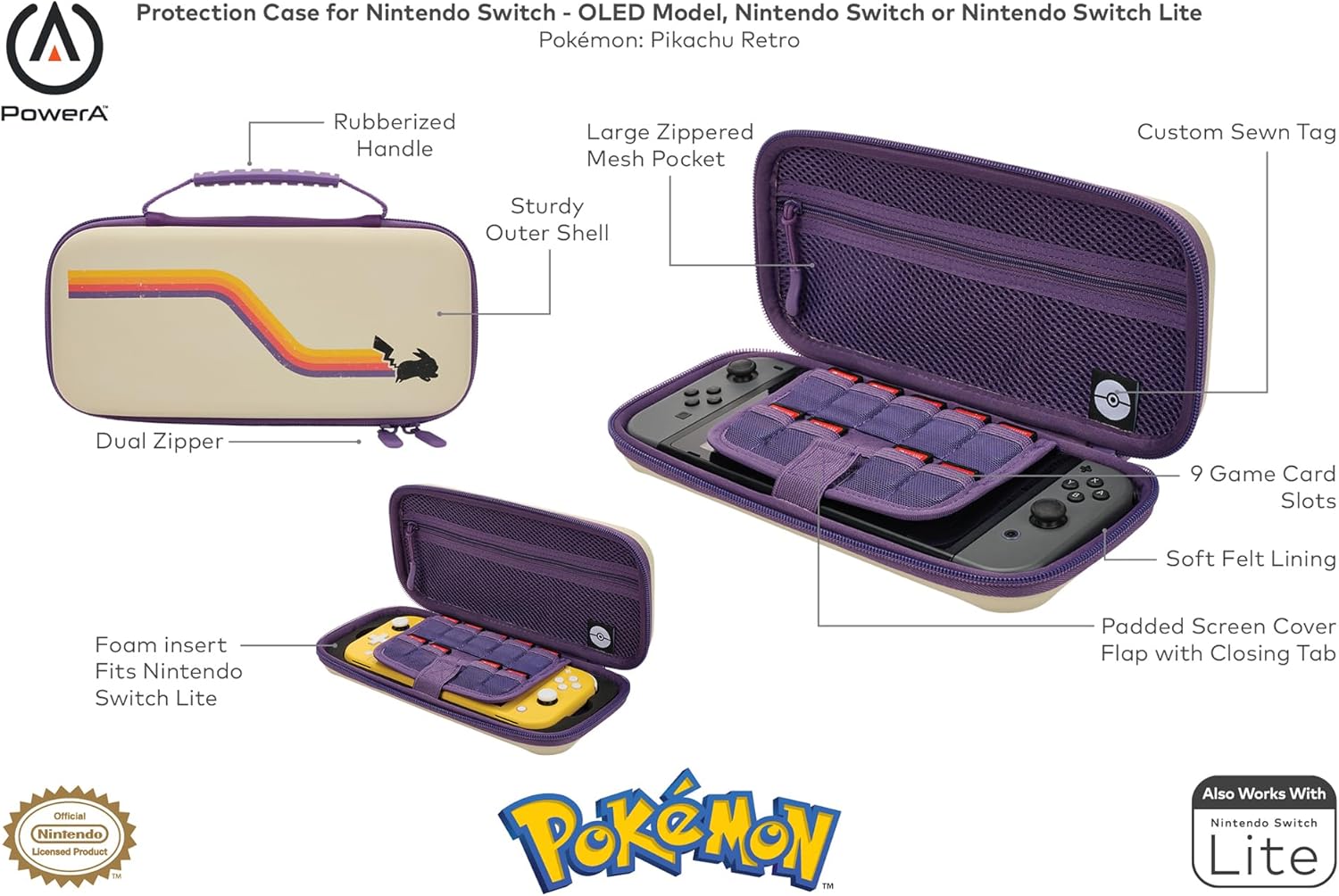 PowerA Protection Case for Nintendo Switch, OLED, Switch Lite - Pokémon: Pikachu Retro (Officially Licensed)