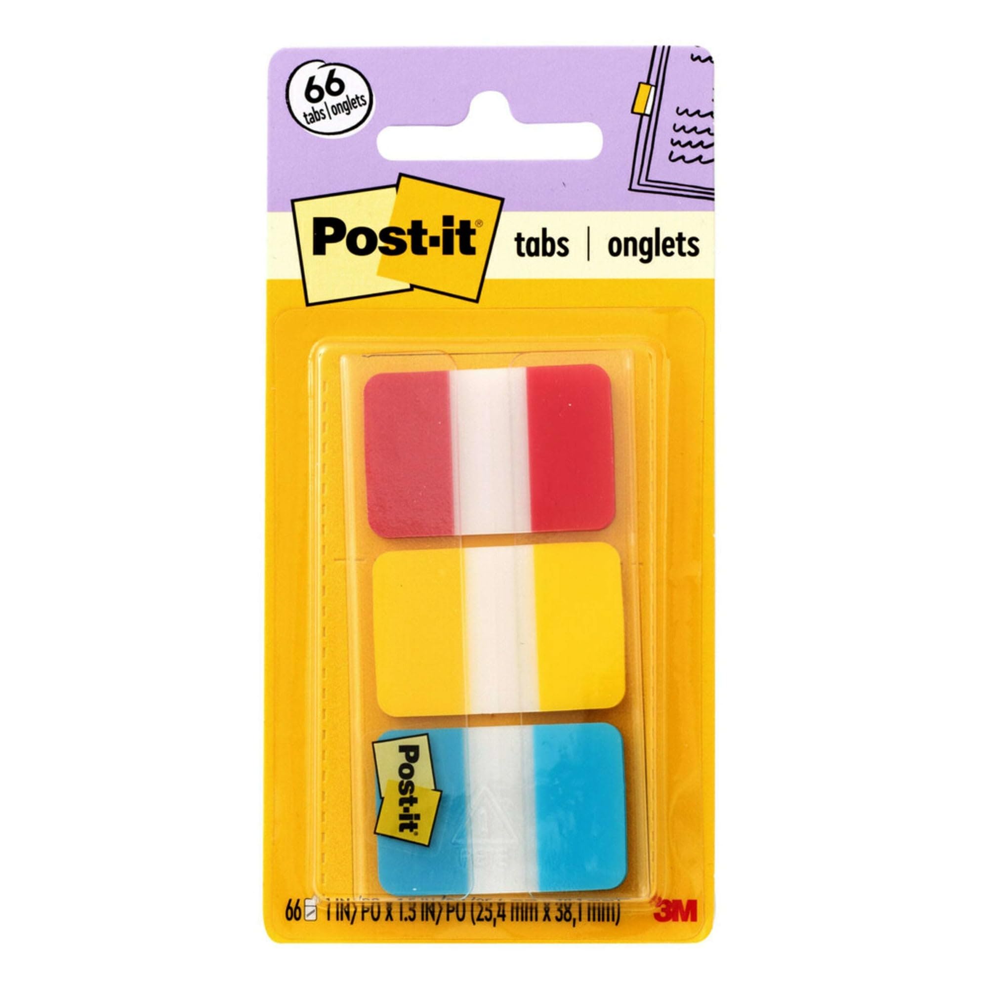 Post-it® 686-RYBT Durable Index Tabs, 1x1.5"