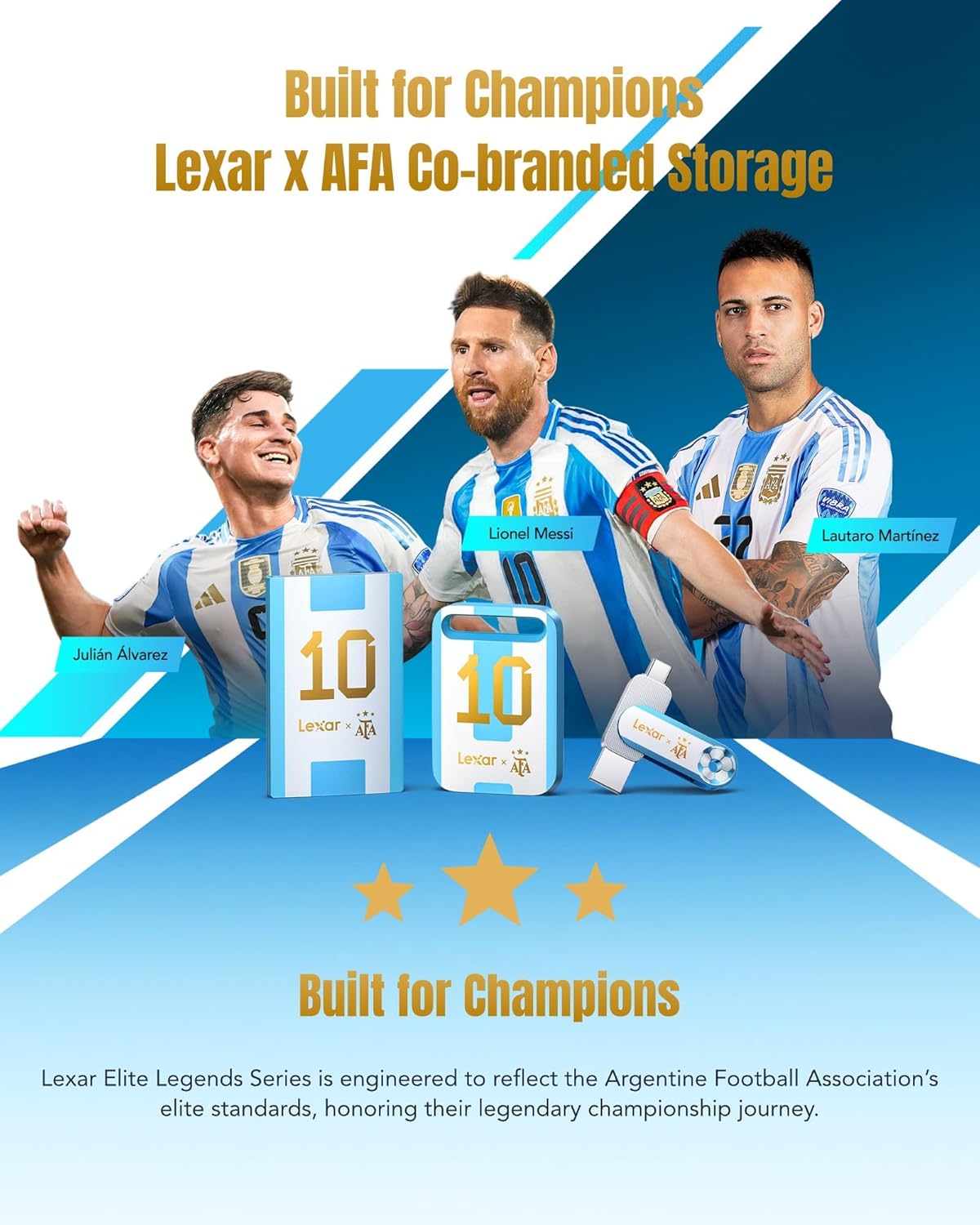 Lexar D500 Solid State Dual Drive USB 3.2, AFA Edition, Argentina World Championship Co-Branding, Dual USB C/A Ports, Up to 400MB/s, High-Performance, Metal Housing, Compatible with iPhone 17, 128GB