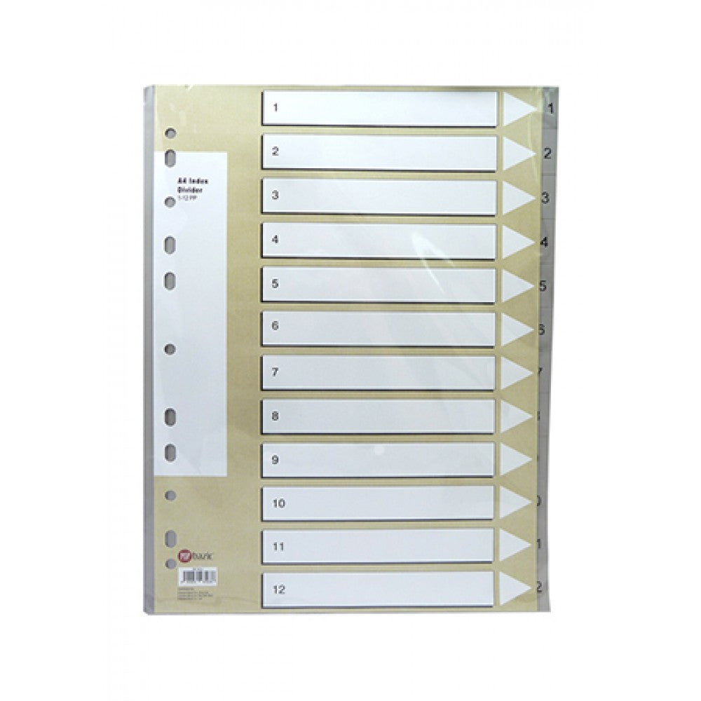 POP Bazic PP Subject Dividers A4 - Grey 1 to 12