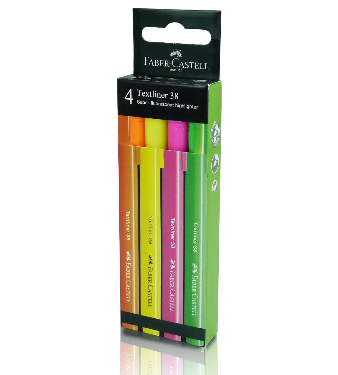 Faber-Castell Highlighter Textliner 38 Super Fluorescent Assorted Colour, Pack of 4-157774