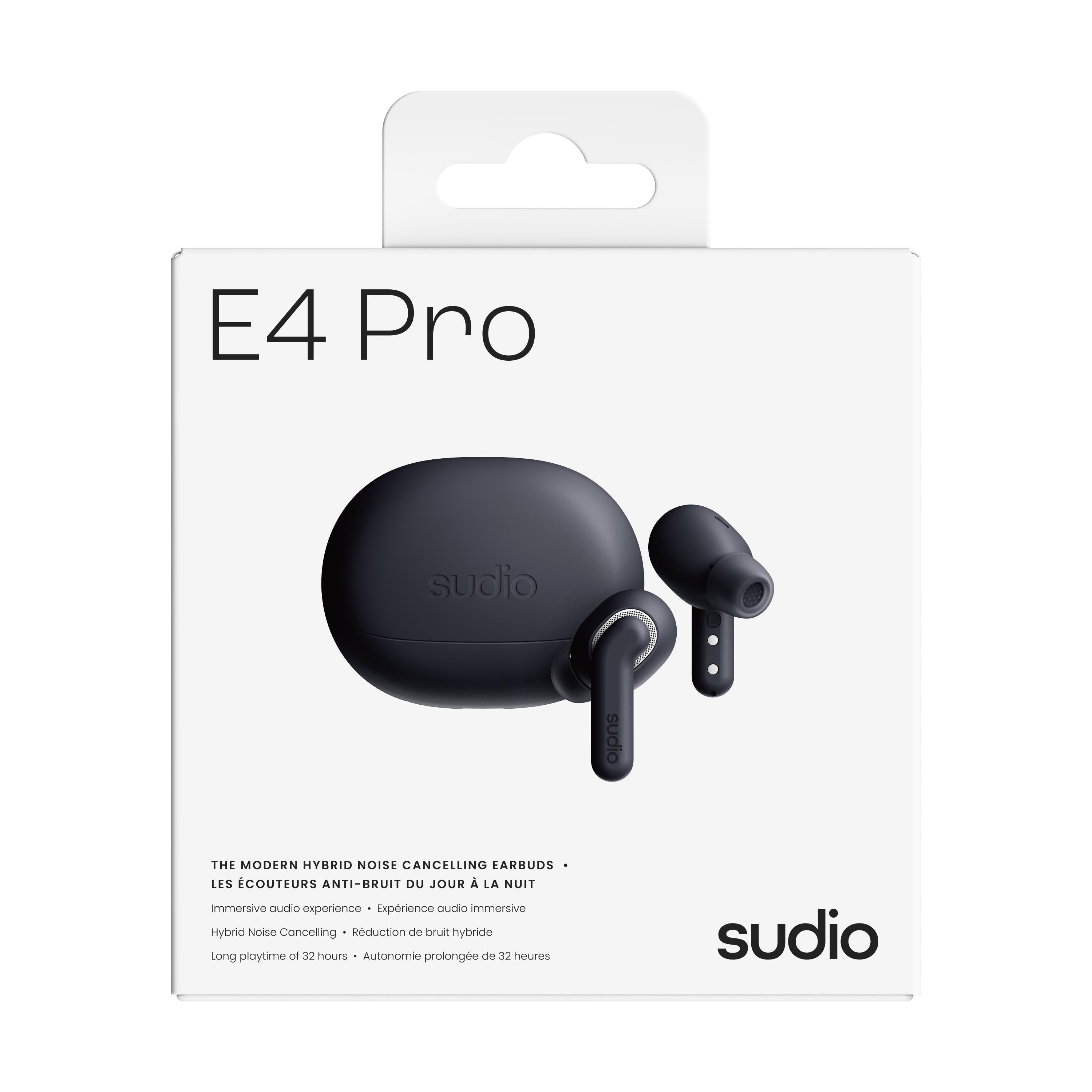 Sudio E4 Pro Wireless Earbuds with Hybrid Active Noise Cancellation - Black