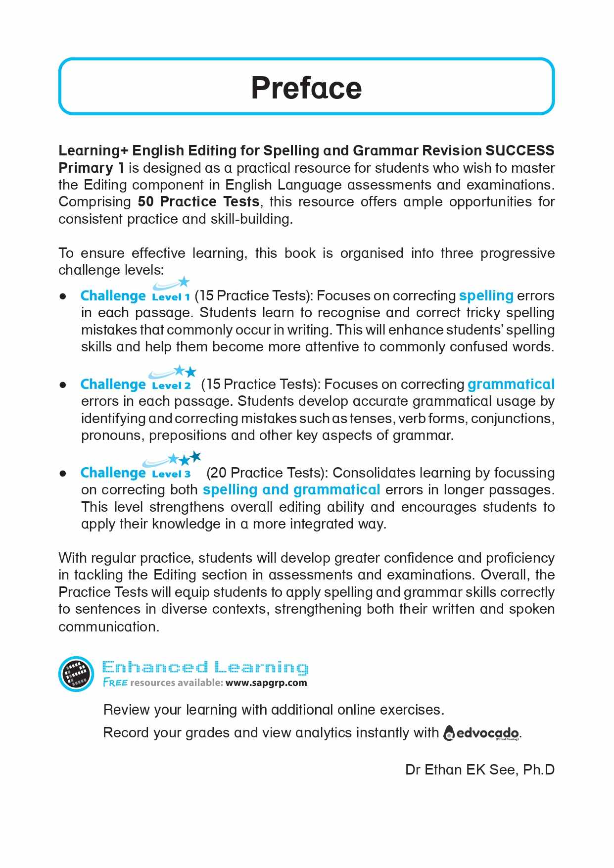 LEARNING+ ENGLISH EDITING for Spelling and Grammar Revision SUCCESS Primary 1
