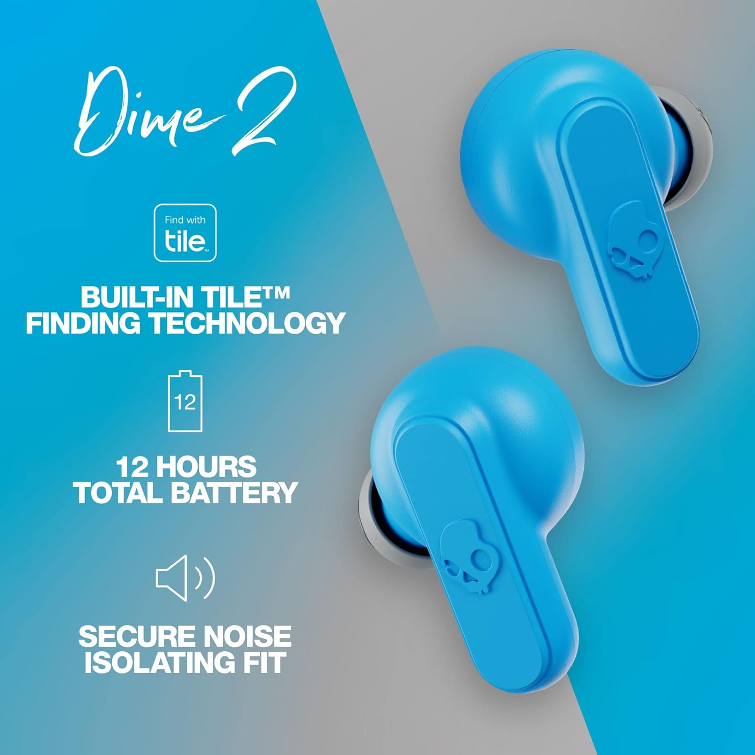 Skullcandy SK-S2DBW-P751 Dime 2 True Wireless In-Ear Earbuds, Light Grey/Blue