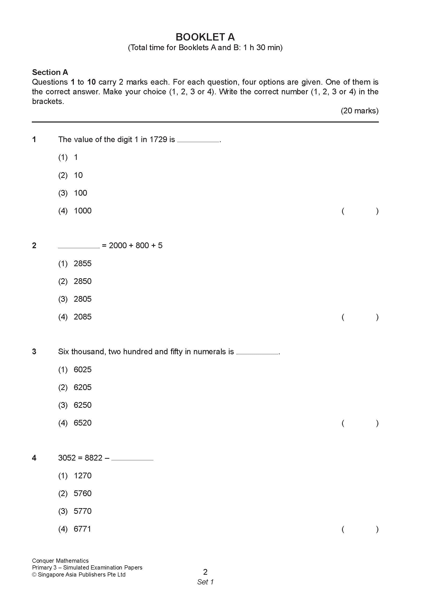 Conquer Mathematics Primary 3 Simulated Examination Papers