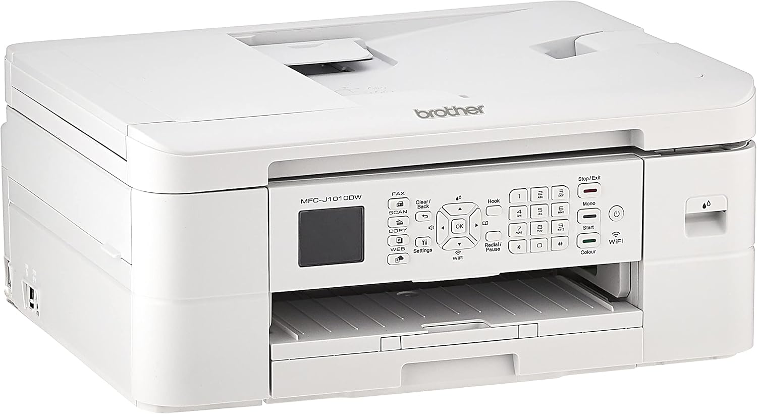 Brother MFC-J1010DW - A4 All-in-One Color Ink Cartridge Printer. Print/Scan/Copy/Fax. Auto 2-sided print. WiFi. Apple Airprint™ and WiFi Direct. White color
