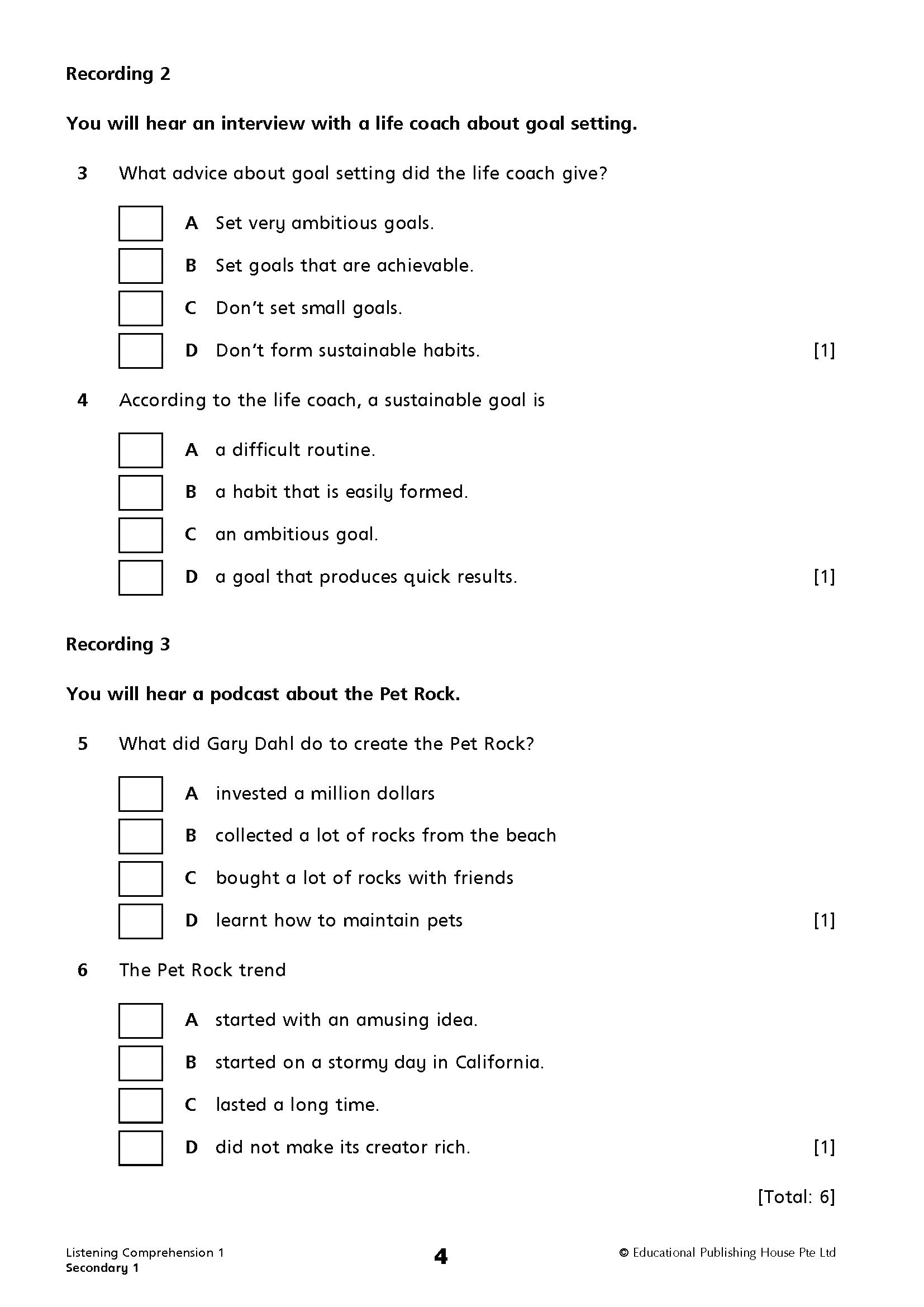 Secondary 1/G3 English Listening Comprehension And Oral Communication
