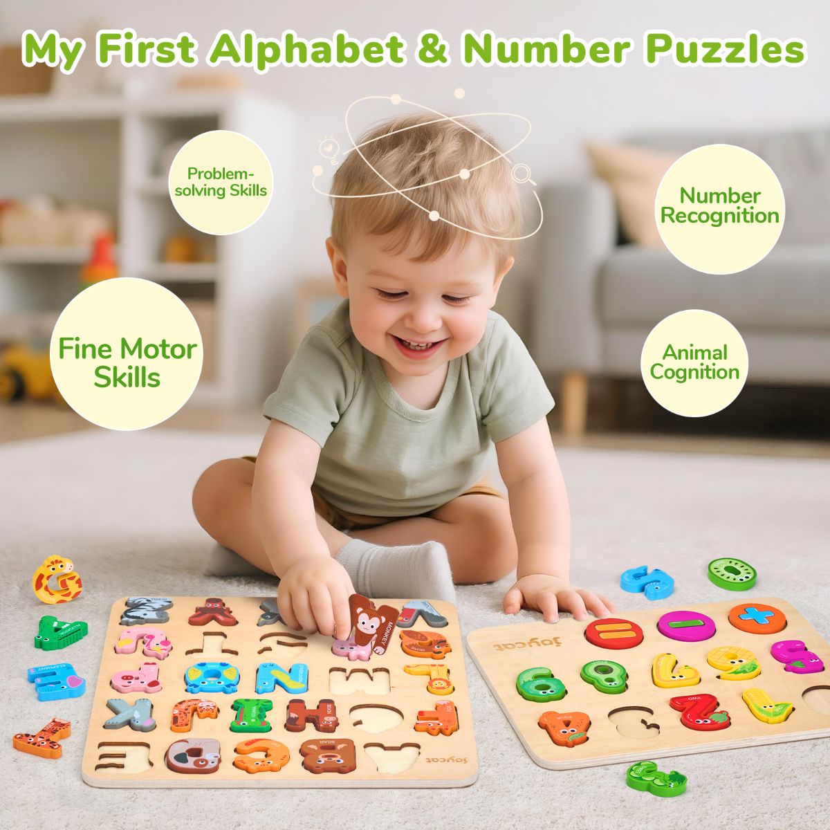 JOYCAT WOODEN BOARD NUMBER AND ALPHABET PUZZLES