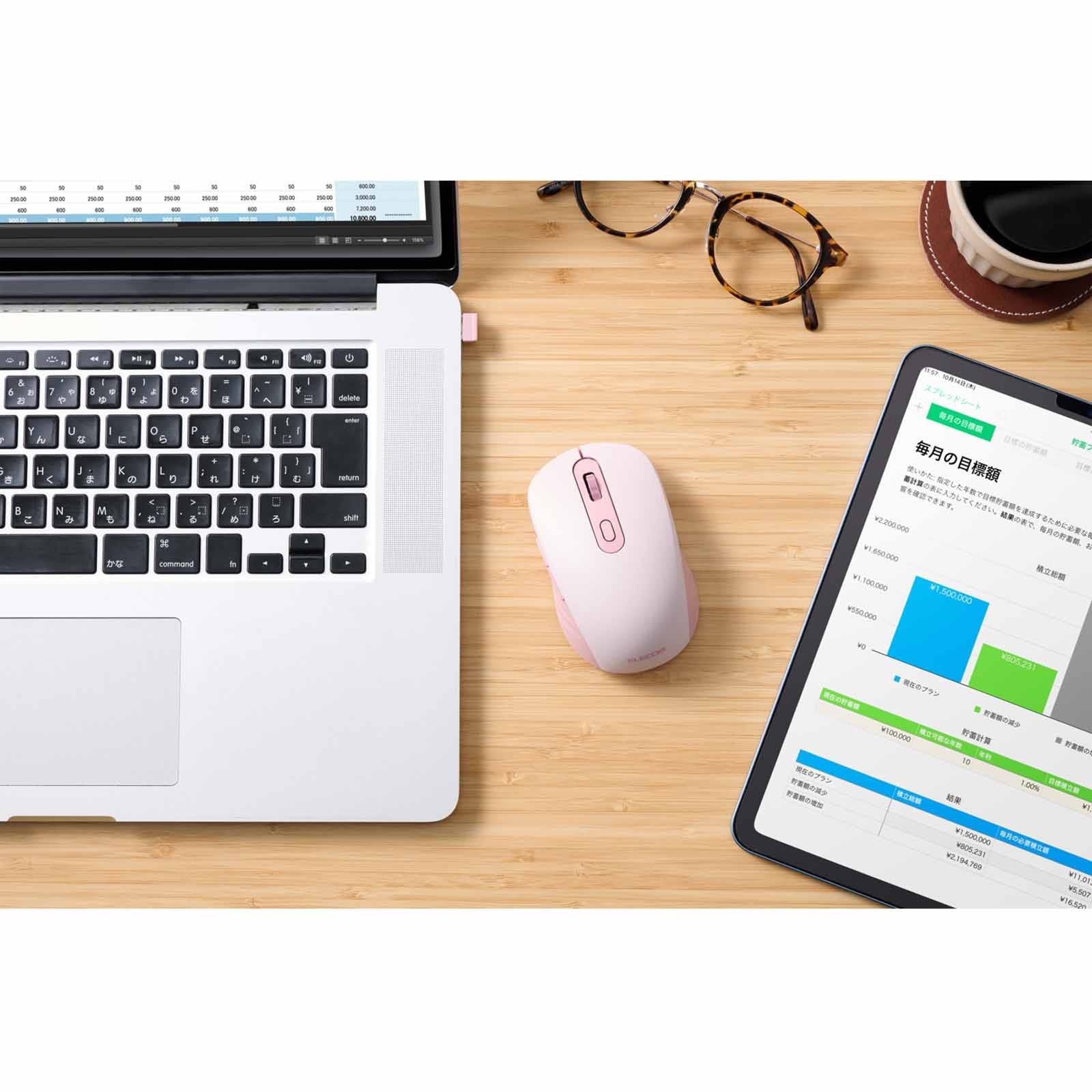 Elecom M-MY35MBSPN-G 6-Button Silent Mouse – Dual-Mode BT/Wireless, Rechargeable - Pink