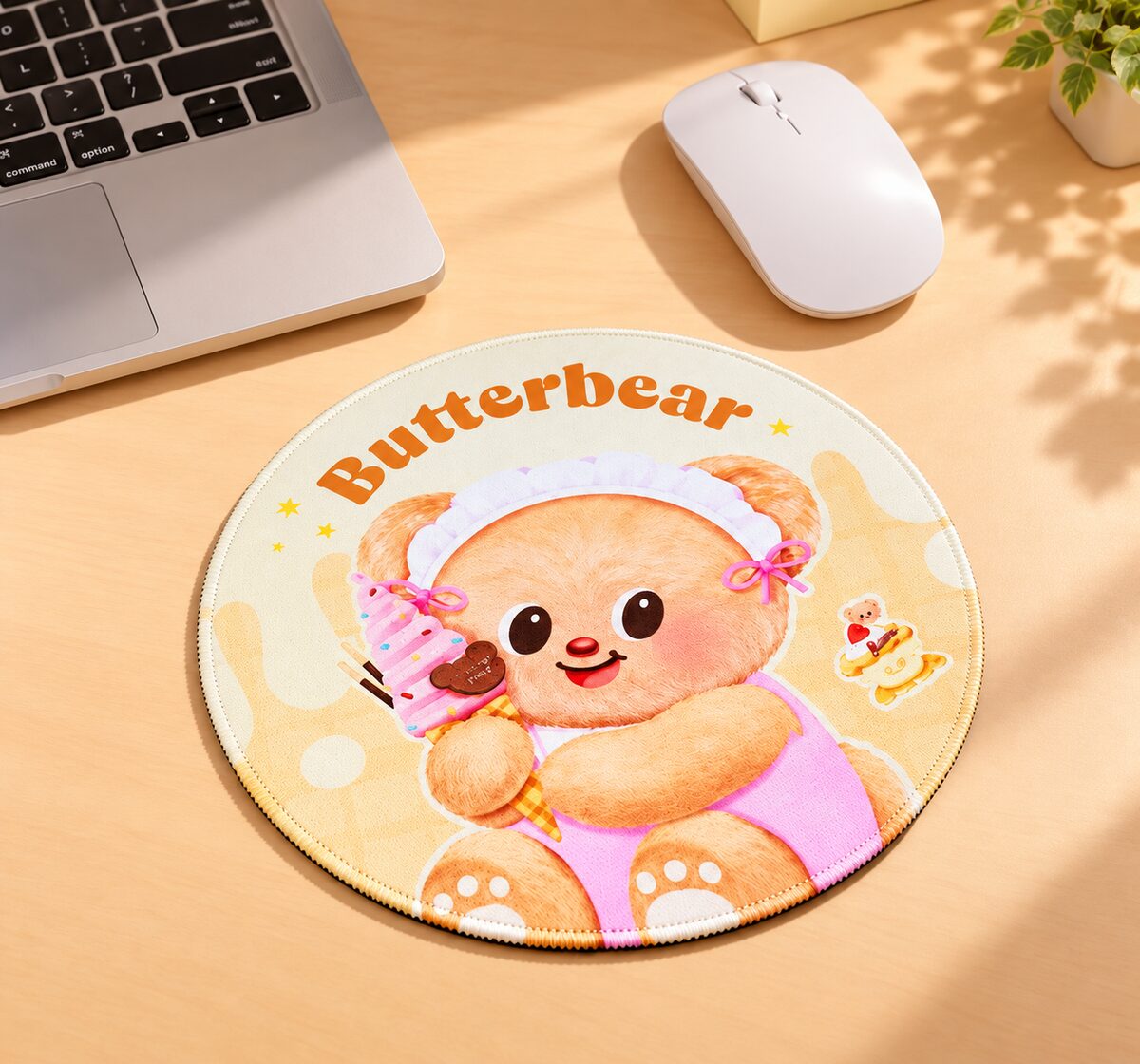  Deli Butterbear Sweet Treat Round Mouse Pad - Yellow 