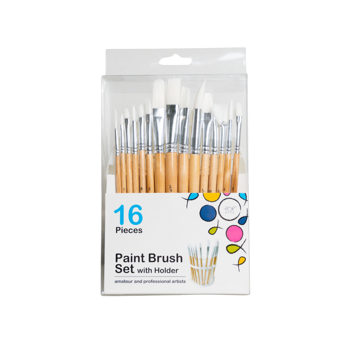 Pop Artz Paint Brush Set - 15 Pieces with Holder (A1000748-2)
