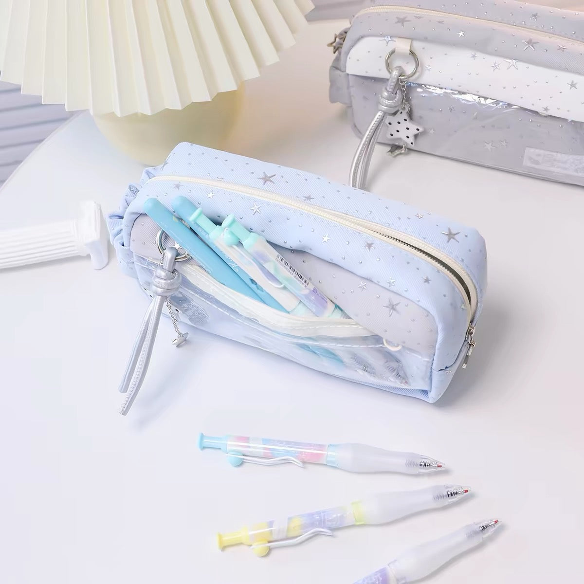  Shine Star Double Layer Pencil Pouch – 4 Assorted Colours 