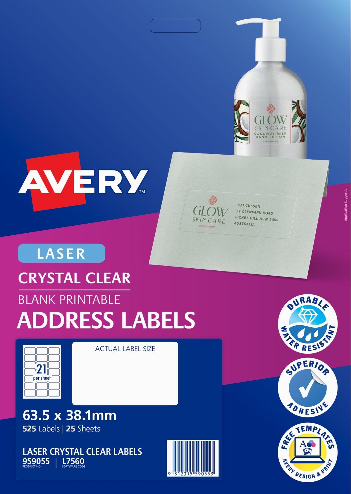 Avery Clear Laser Label 21/Sht L7560-5