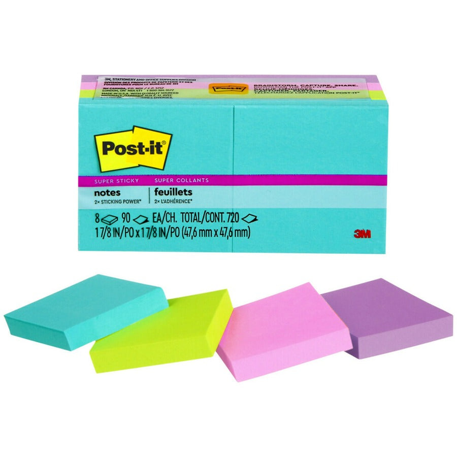 Post-it® 622-8SSMIA Super Sticky Notes, 2x2"