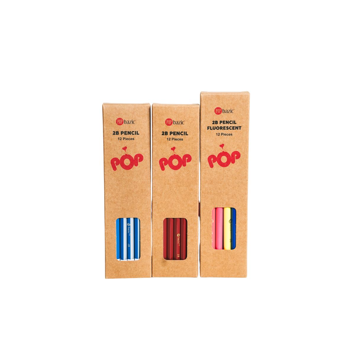 Pop Bazic 2B Fluorescent Pencils with Eraser (12-Piece)