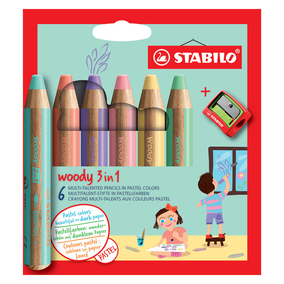 STABILO Woody 3-in-1 Pastel 6's 8806-3