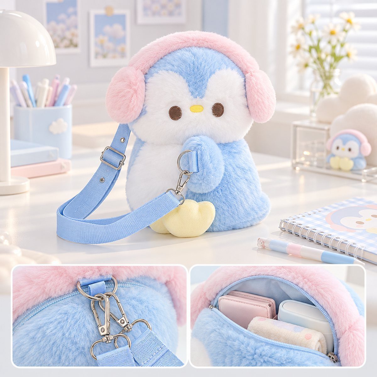  2-In-1 Plush Backpack & Sling Bag - Penguin 