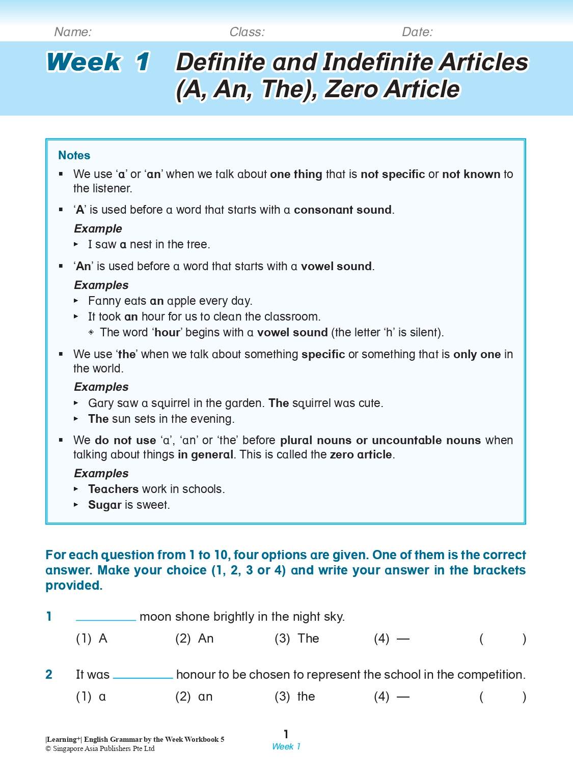 LEARNING+ ENGLISH GRAMMAR by the WEEK Workbook 5