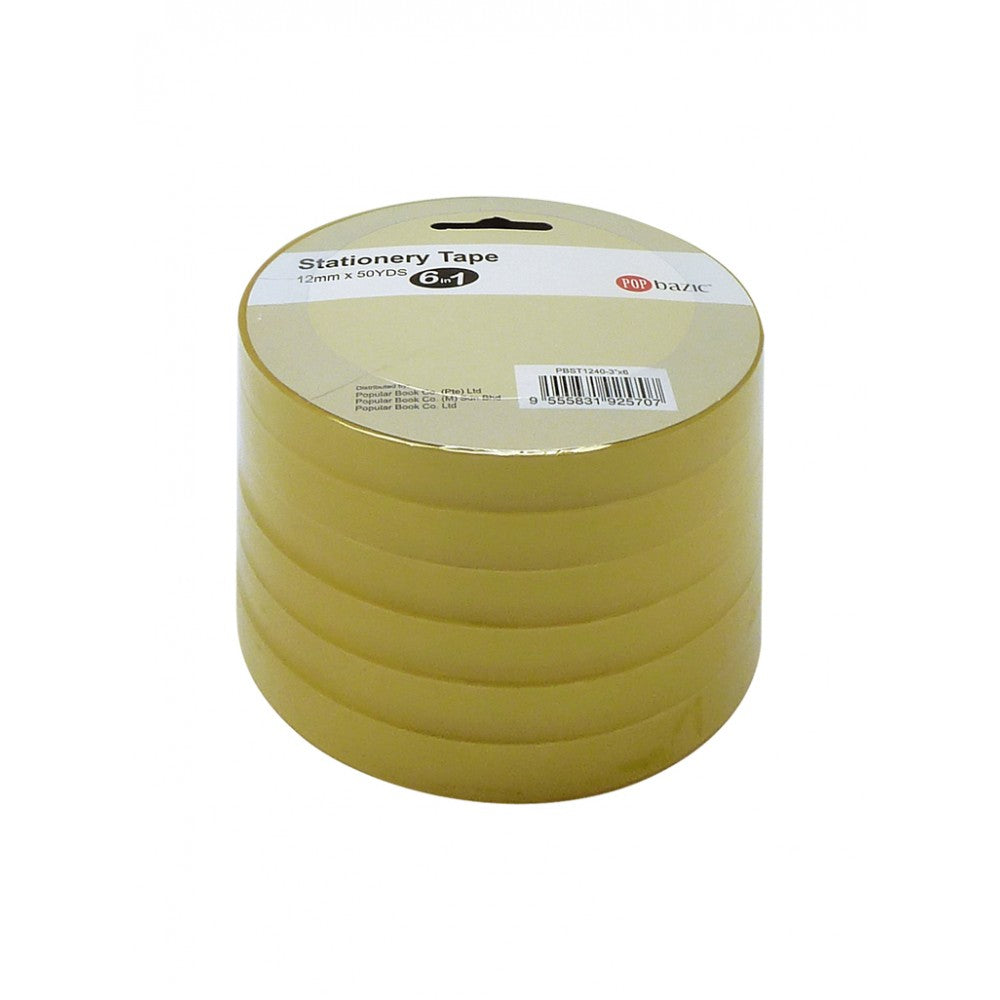 POP BAZIC Stationery Tape 12MM x 50 Yards 3" 3 in 1