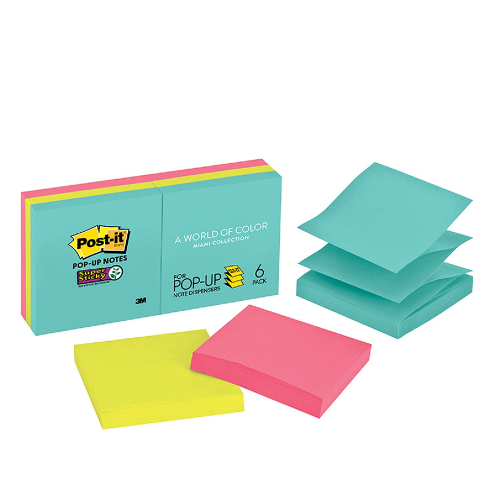 Post-it® R330-6ssmia Miami Colors Super Sticky Pop-up Notes 3x3"