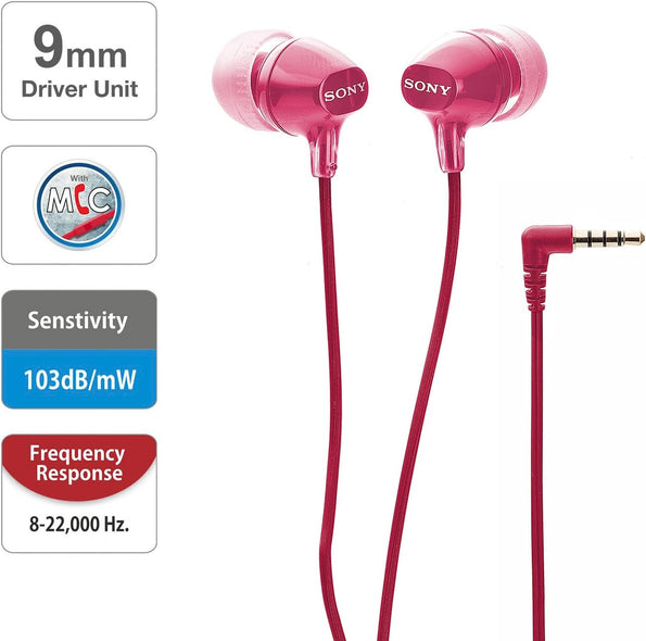 Sony Mdr-ex-15ap In-ear Wired Headphones With Mic, 9mm Dynamic Driver - Pink