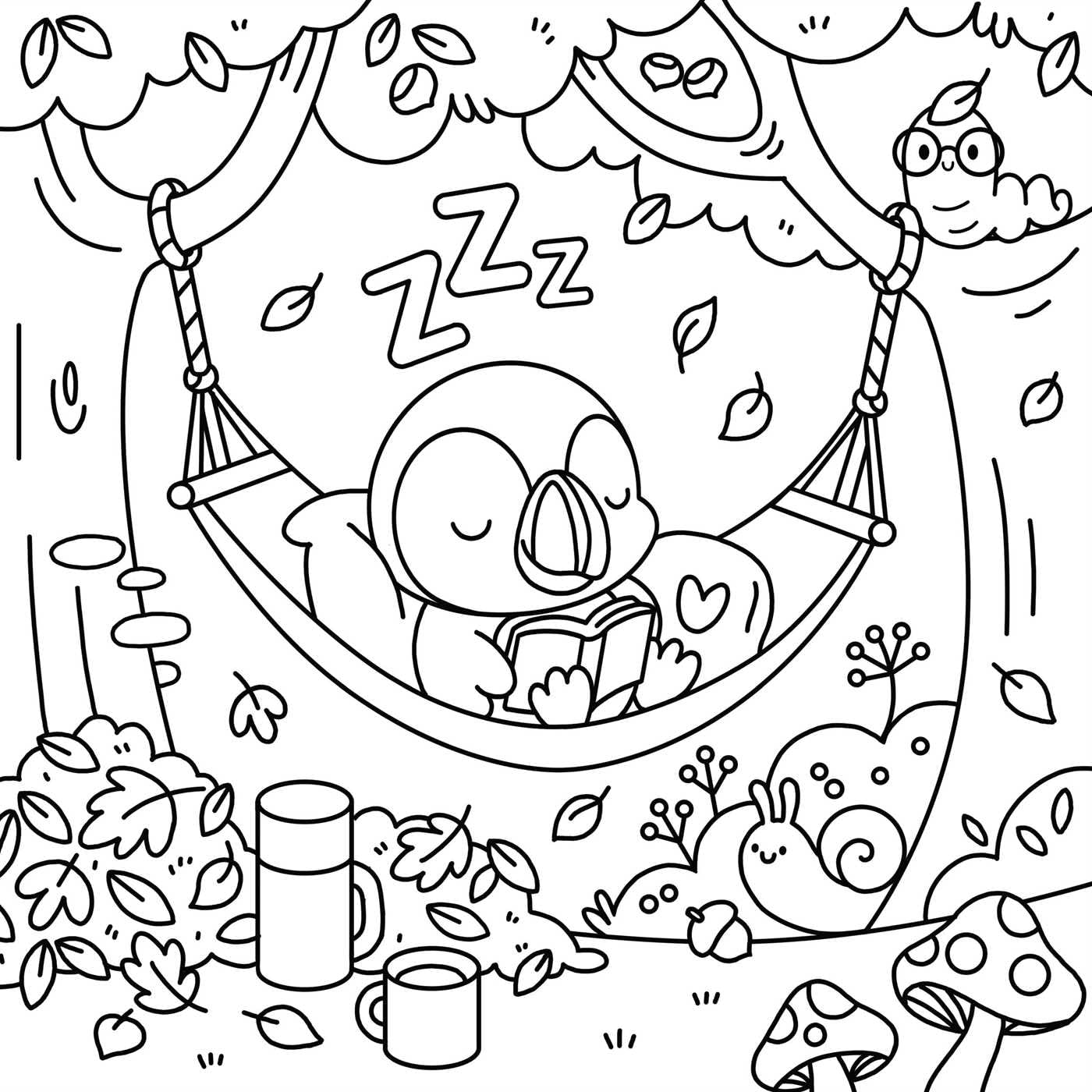 Little Bookworm: A Cozy Coloring Book: Comforting Scenes Portrayed by Axolotls, Capybaras, and Cute Critters