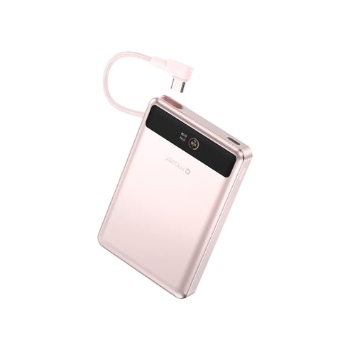Mazer MagLink70 10,000 mAh Qi2 Certified 15W Magnetic Wireless Power Bank with Built in USB-C Cable (CCC Certified) Pink
