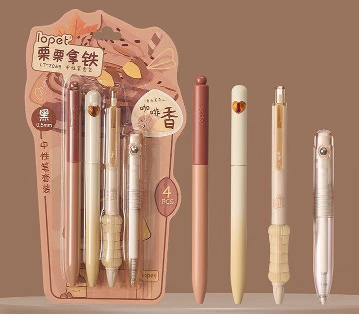 4Pcs 0.5mm Black Ink Writing Set – Coffee