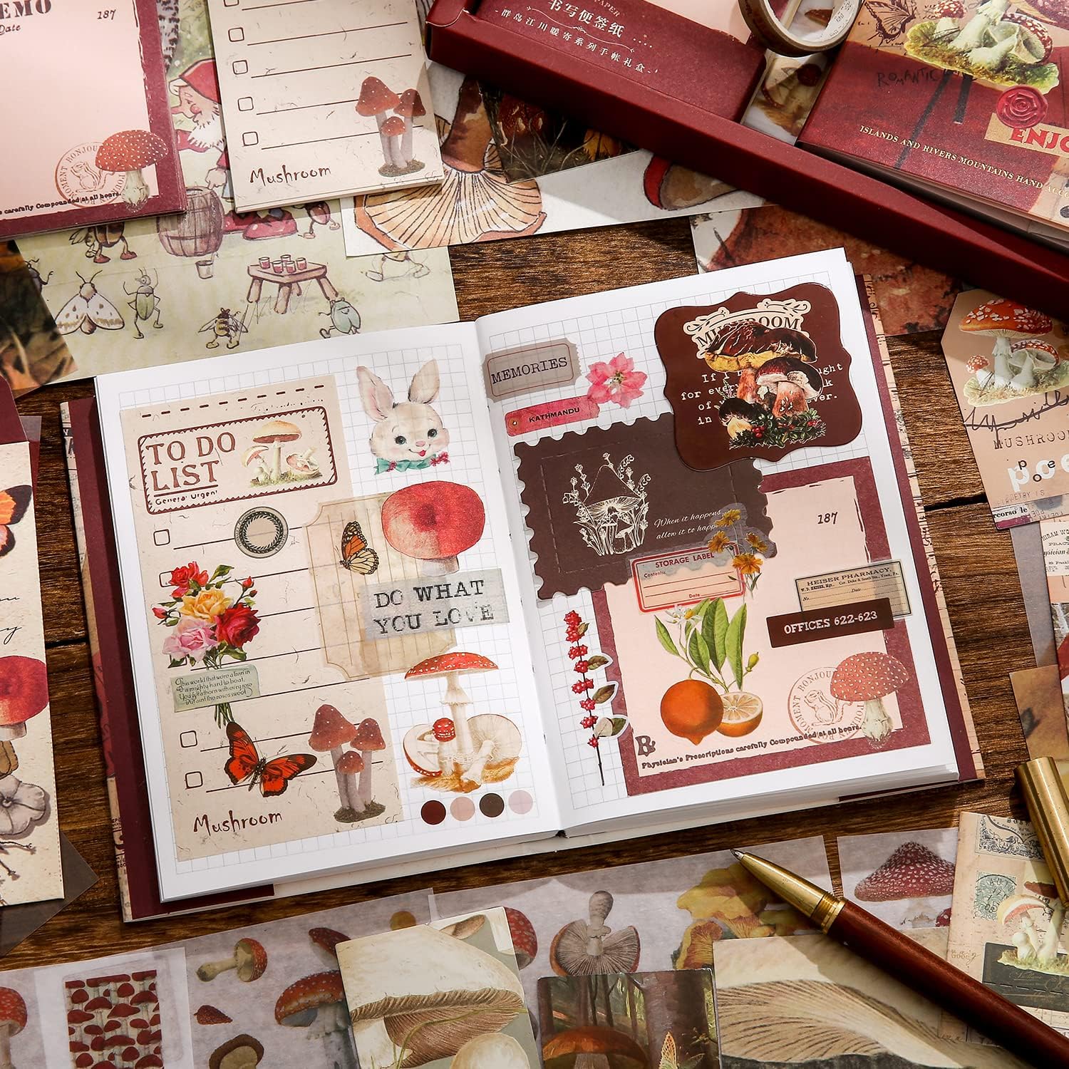 Scrapbooking Stickers and Notebook Set, Mushroom XM2405